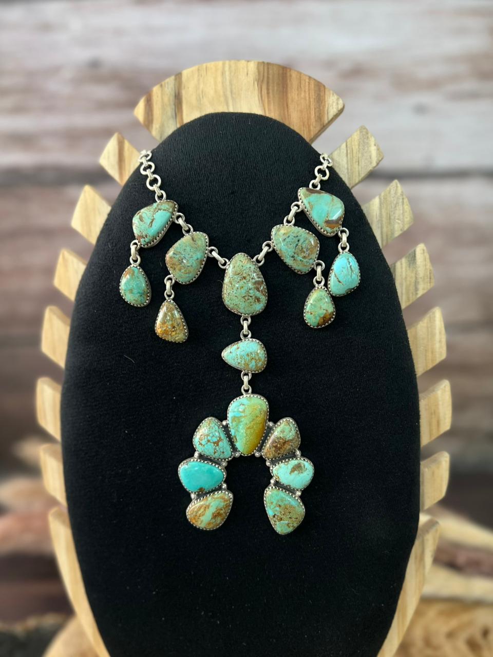 Handmade Sterling Silver Baja Turquoise Collection: Naja Necklace "Signed Nizhoni"