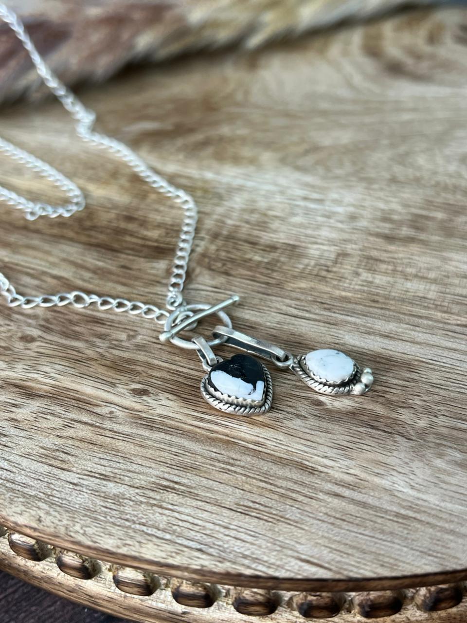 Handmade Sterling Silver White Buffalo Necklace "Signed Nizhoni"