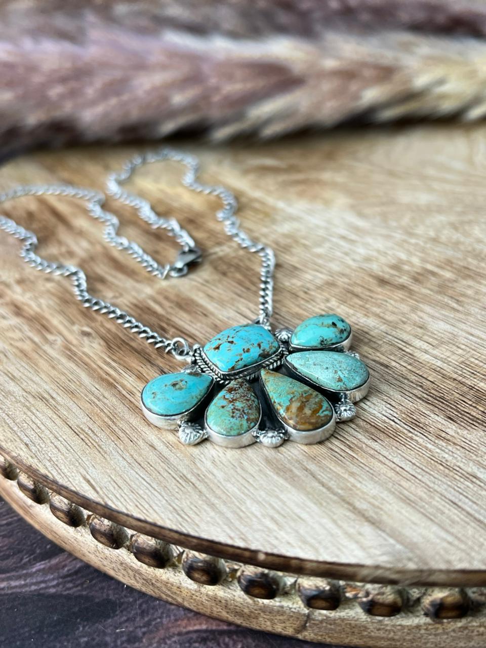 Handmade Sterling Silver Baja Turquoise Collection: Necklace "Signed Nizhoni"