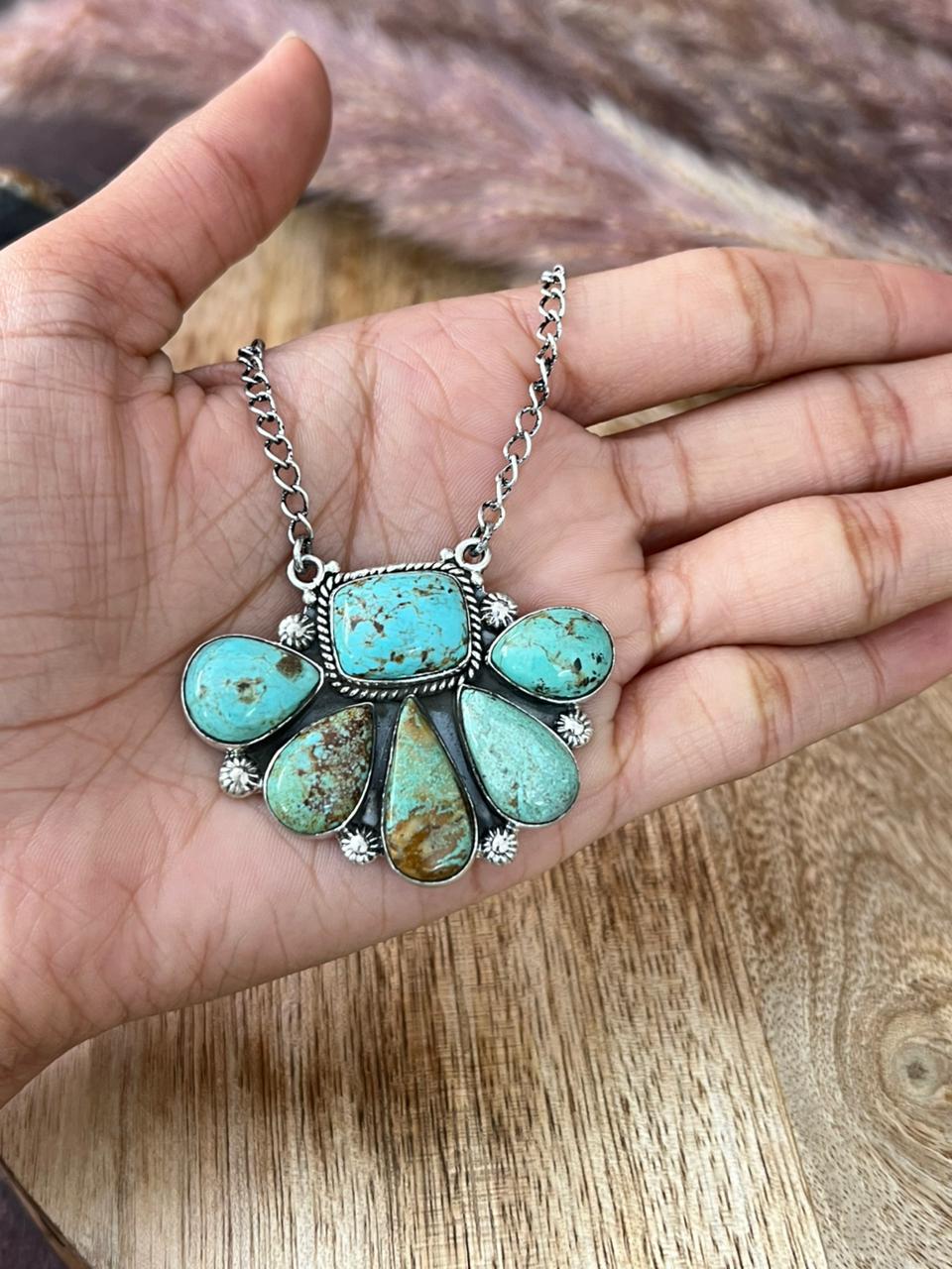 Handmade Sterling Silver Baja Turquoise Collection: Necklace "Signed Nizhoni"