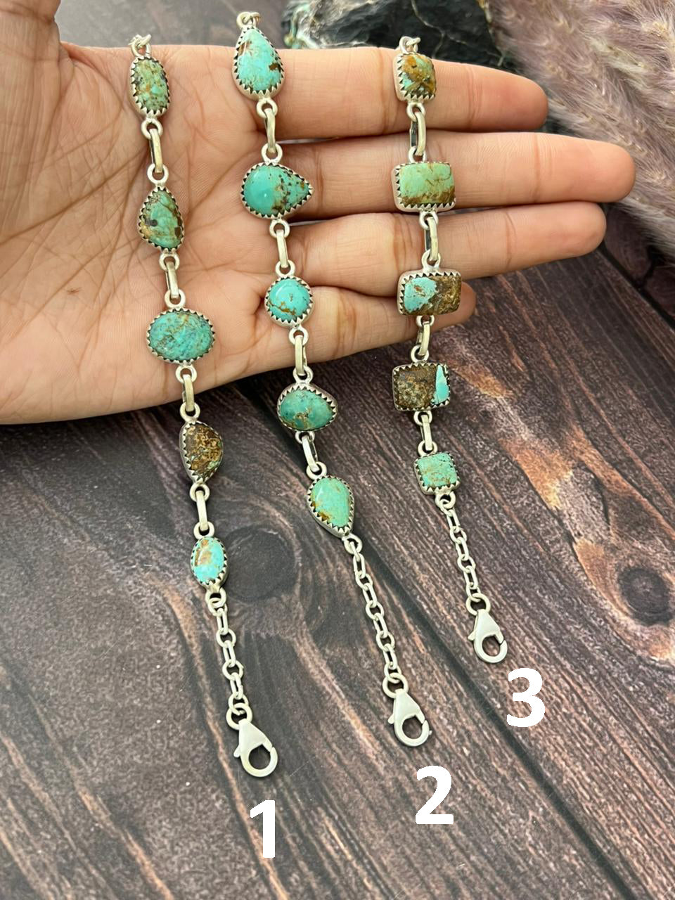 Handmade Sterling Silver Baja Turquoise Collection: Chain Bracelet "Signed Nizhoni"