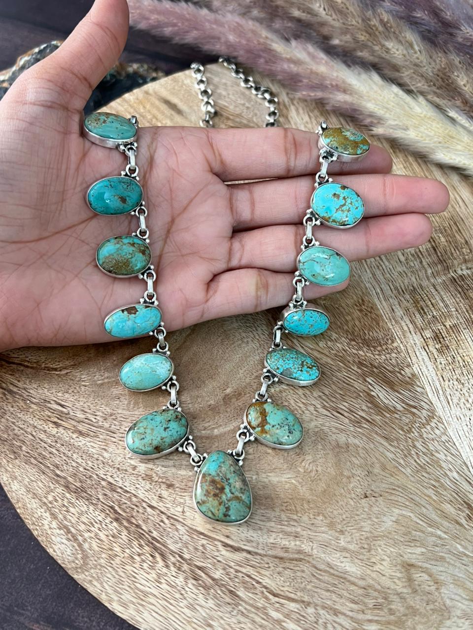 Handmade Sterling Silver Baja Turquoise Collection: Necklace "Signed Nizhoni"