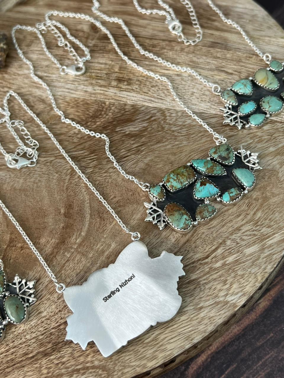Handmade Sterling Silver Baja Turquoise Collection: Necklace "Signed Nizhoni"