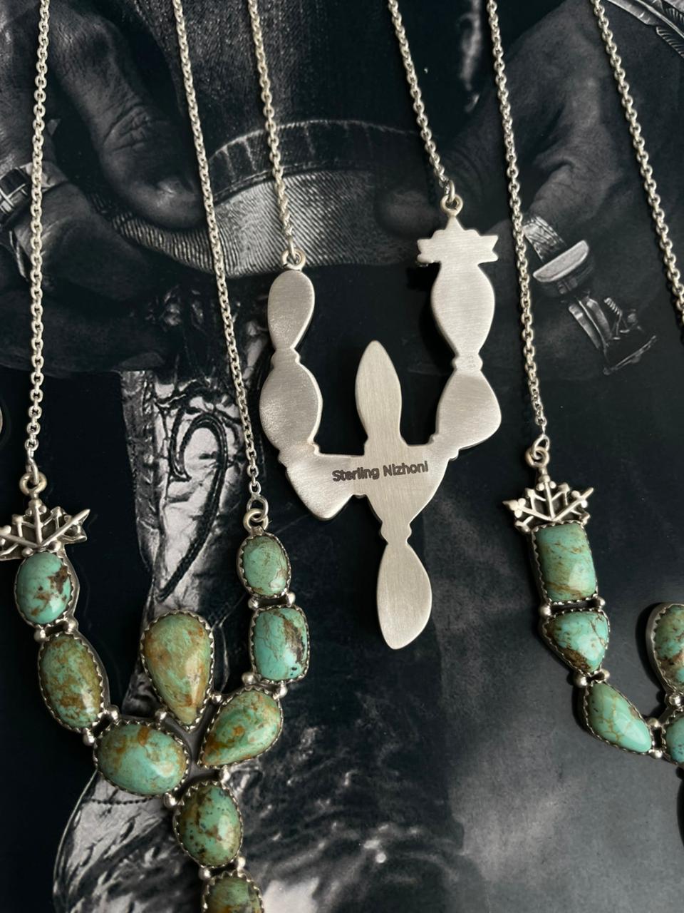 Handmade Sterling Silver Baja Turquoise Collection: Necklace "Signed Nizhoni"