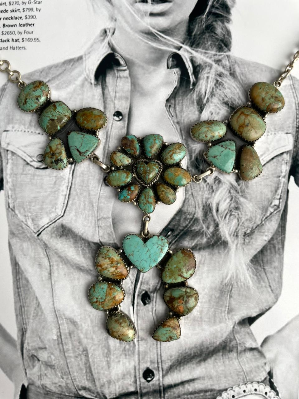 Handmade Sterling Silver Baja Turquoise Collection: Naja Necklace "Signed Nizhoni"