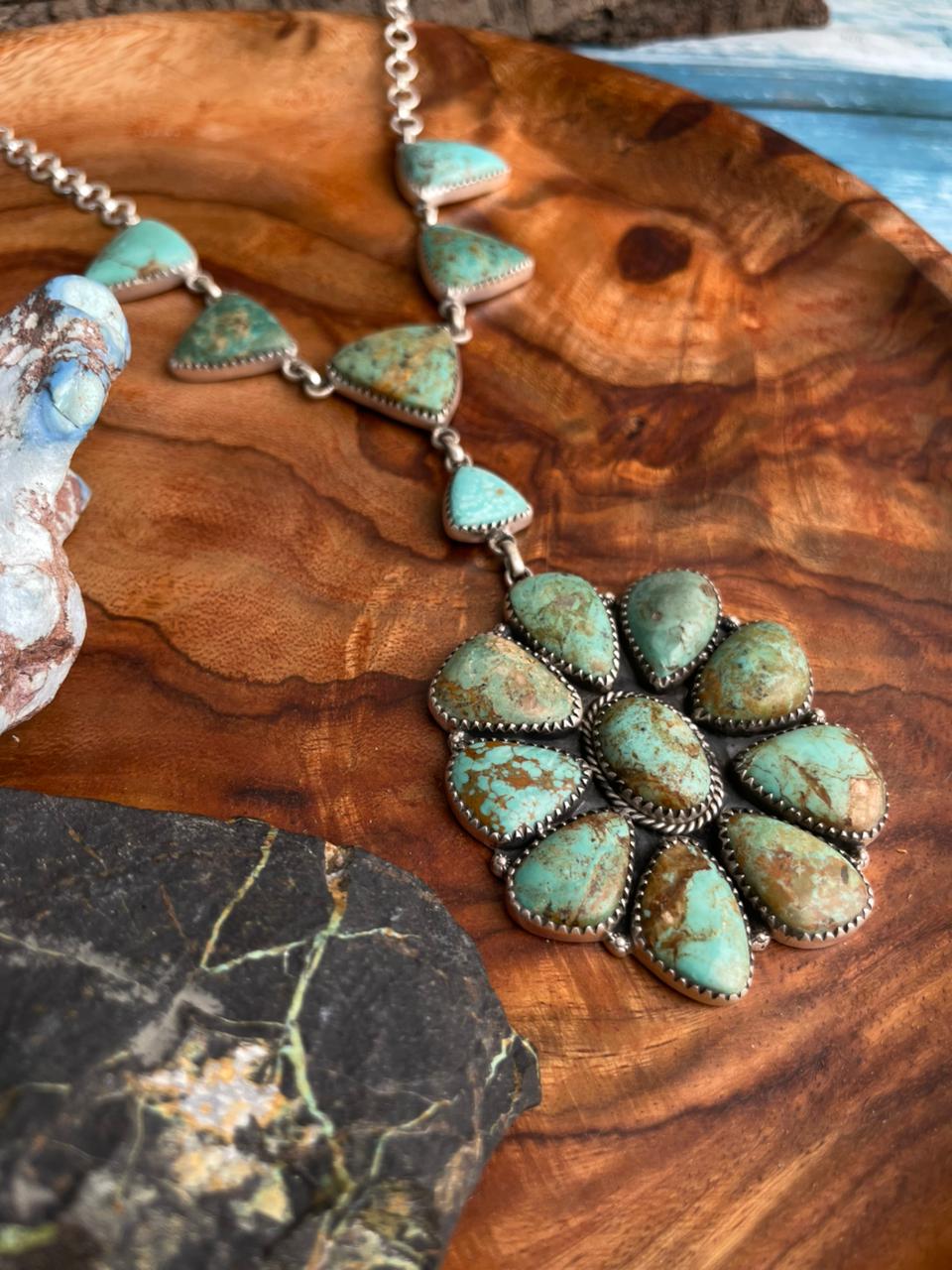 Handmade Sterling Silver Baja Turquoise Collection: Necklace "Signed Nizhoni"