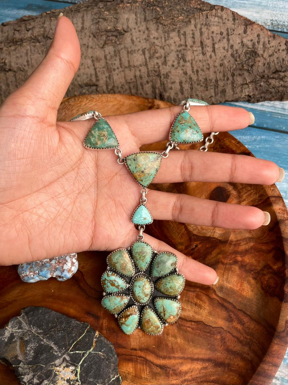 Handmade Sterling Silver Baja Turquoise Collection: Necklace "Signed Nizhoni"