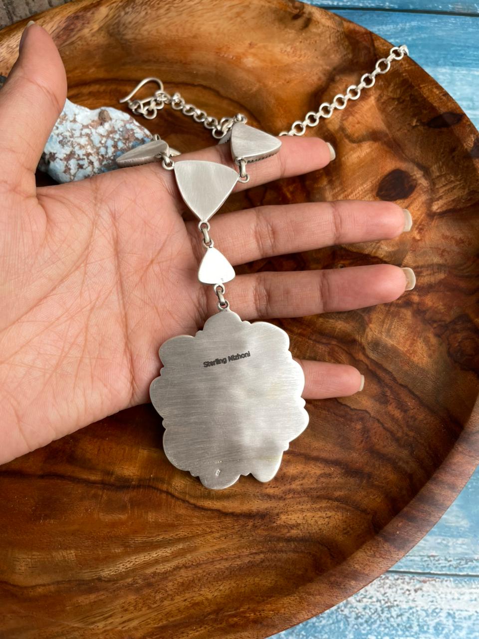 Handmade Sterling Silver Baja Turquoise Collection: Necklace "Signed Nizhoni"