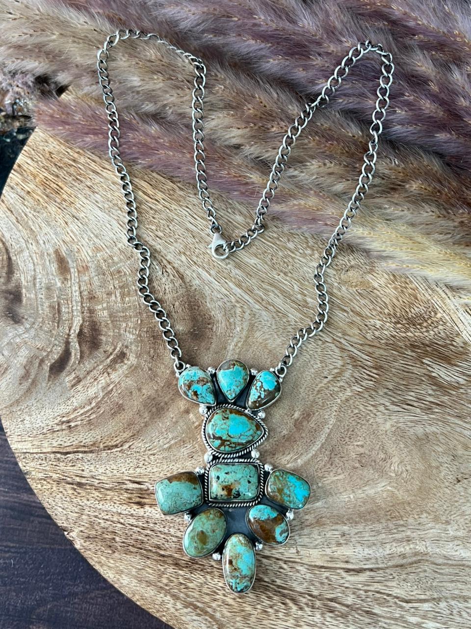 Handmade Sterling Silver Baja Turquoise Collection: Necklace "Signed Nizhoni"