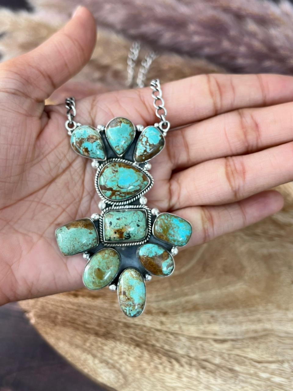 Handmade Sterling Silver Baja Turquoise Collection: Necklace "Signed Nizhoni"