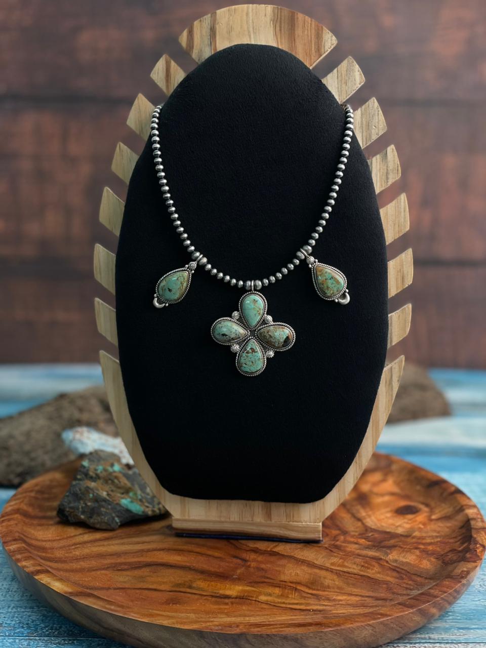 Handmade Sterling Silver Baja Turquoise Collection: Beaded Necklace "Signed Nizhoni"