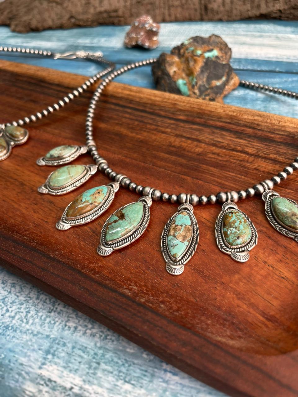 Handmade Sterling Silver Baja Turquoise Collection: Beaded Necklace "Signed Nizhoni"
