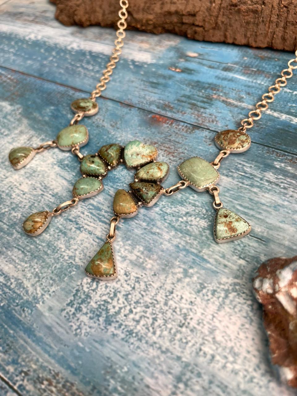 Handmade Sterling Silver Baja Turquoise Collection: Naja Necklace "Signed Nizhoni"