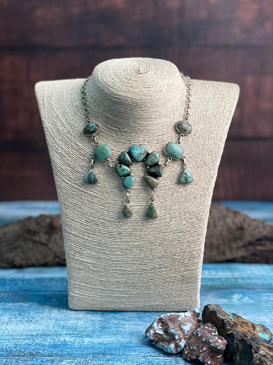 Handmade Sterling Silver Baja Turquoise Collection: Naja Necklace "Signed Nizhoni"