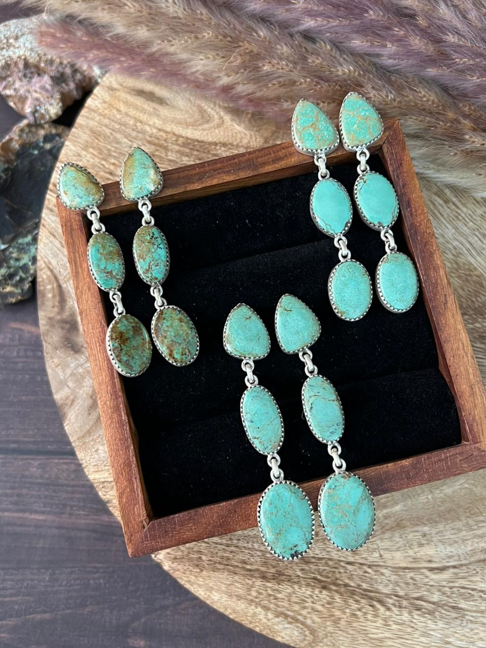 Handmade Sterling Silver Baja Turquoise Collection: Post Dangle Earrings "Signed Nizhoni"
