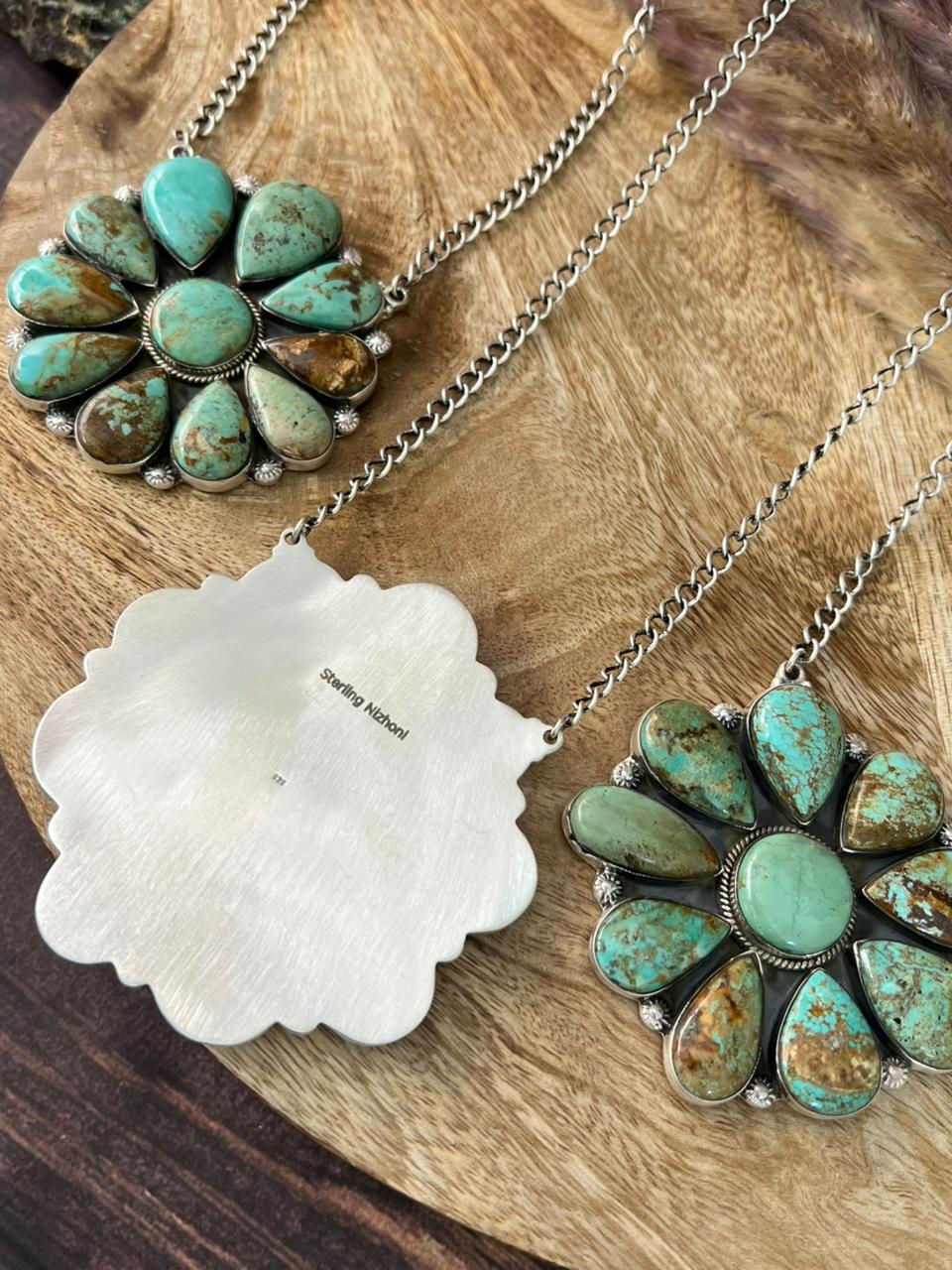 Handmade Sterling Silver Baja Turquoise Collection: Necklace "Signed Nizhoni"