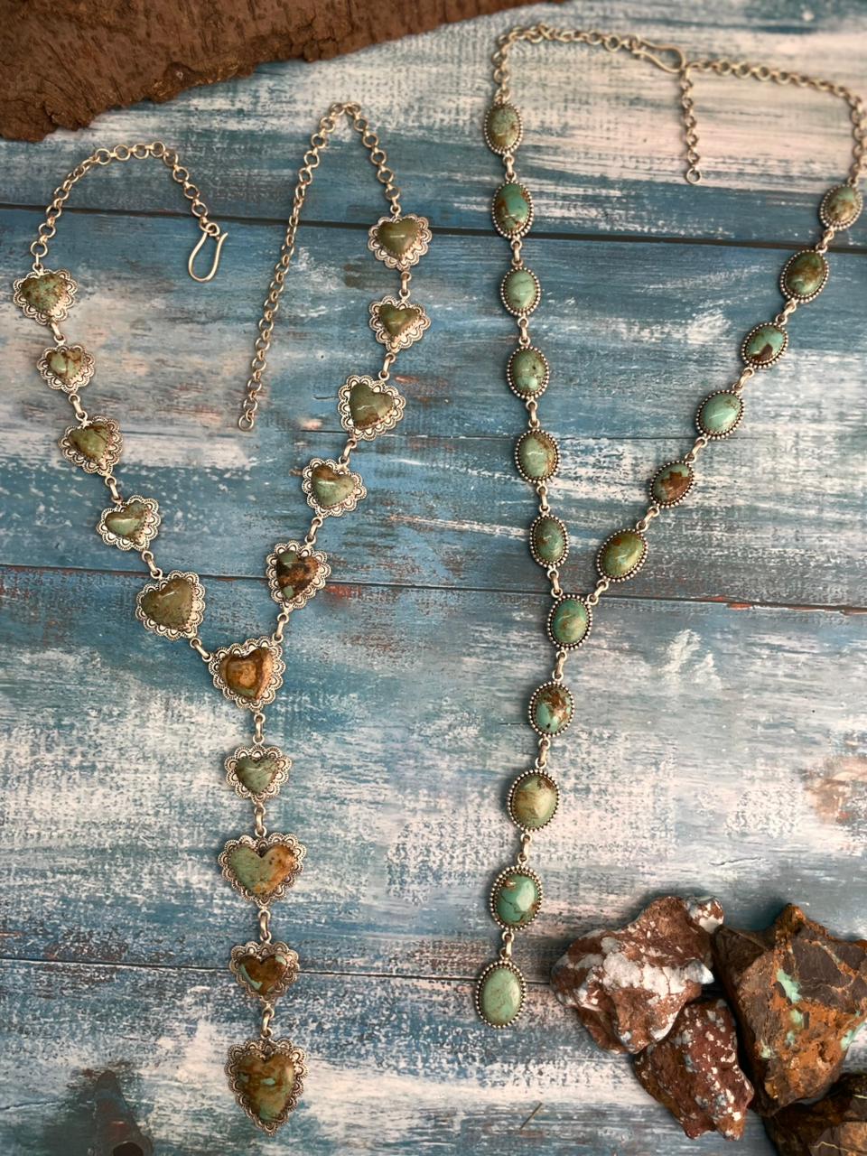 Handmade Sterling Silver Baja Turquoise Collection: 'Y Shaped' Necklace "Signed Nizhoni"