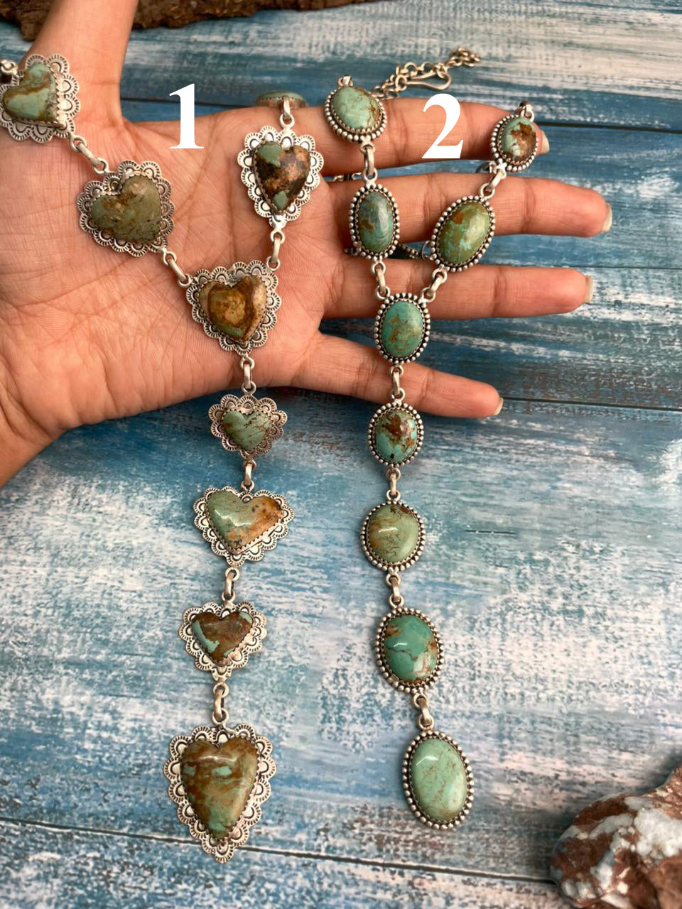 Handmade Sterling Silver Baja Turquoise Collection: 'Y Shaped' Necklace "Signed Nizhoni"