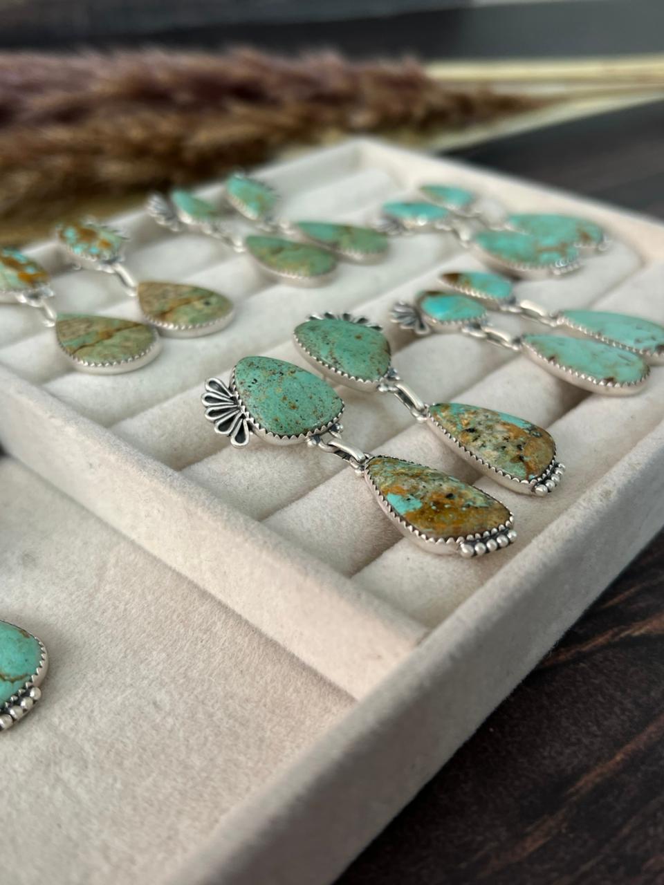 Handmade Sterling Silver Baja Turquoise Collection: Post Dangle Earrings "Signed Nizhoni"