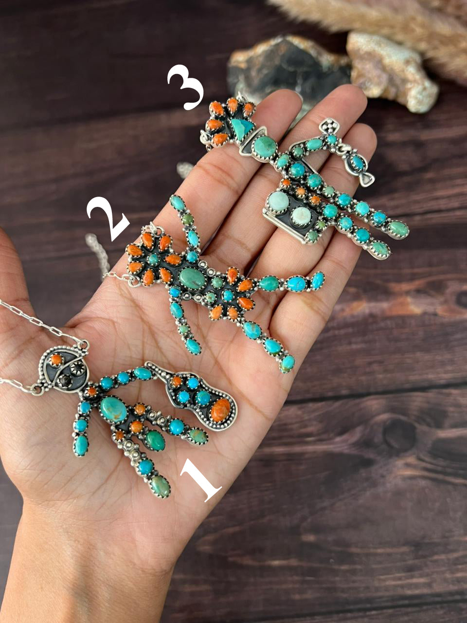 Handmade Sterling Silver Paloma with Kingman Turquoise and Orange Mojave Necklace "Signed Nizhoni"