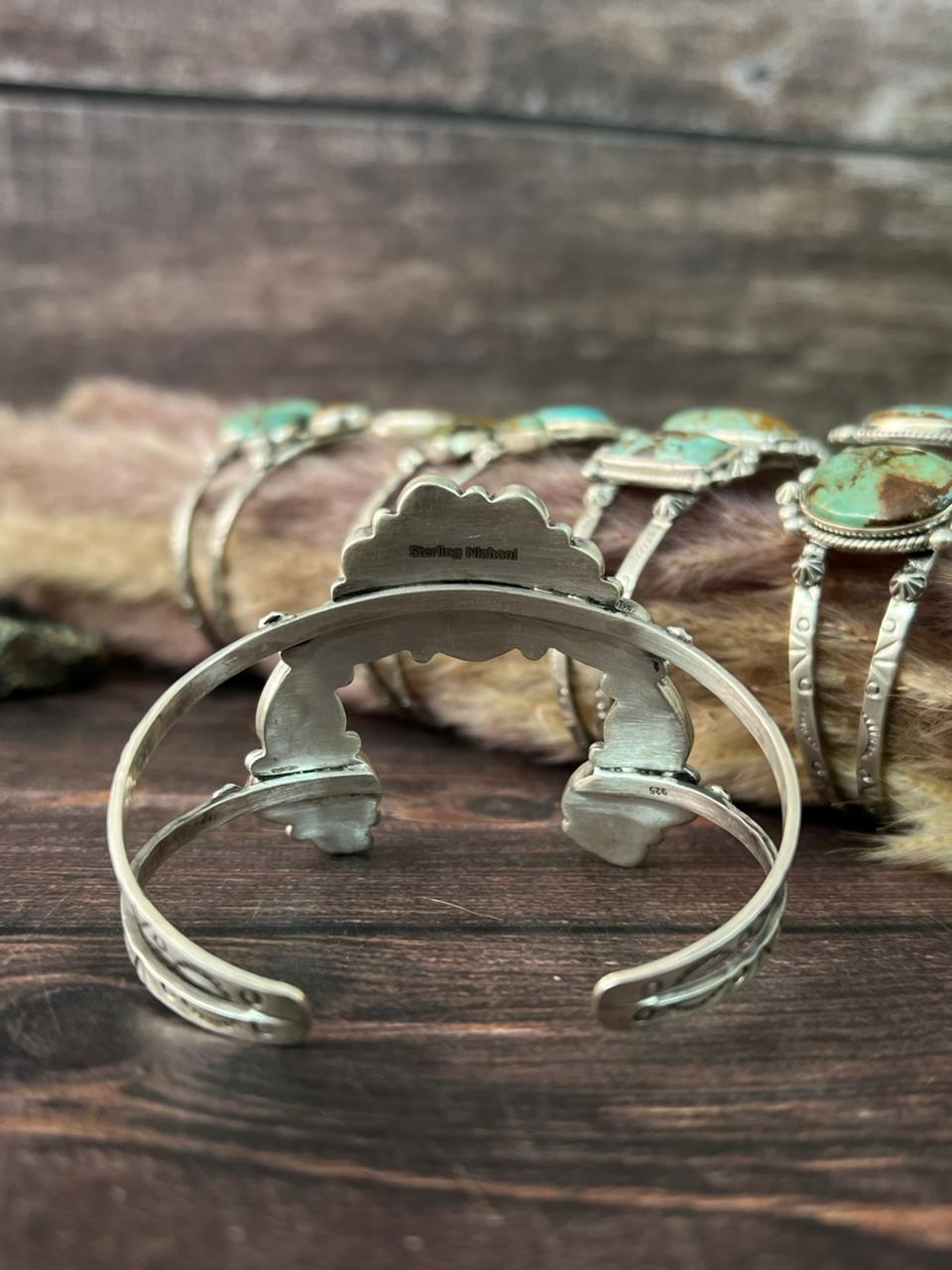 Handmade Sterling Silver Baja Turquoise Collection: Cuff Bracelet "Signed Nizhoni"