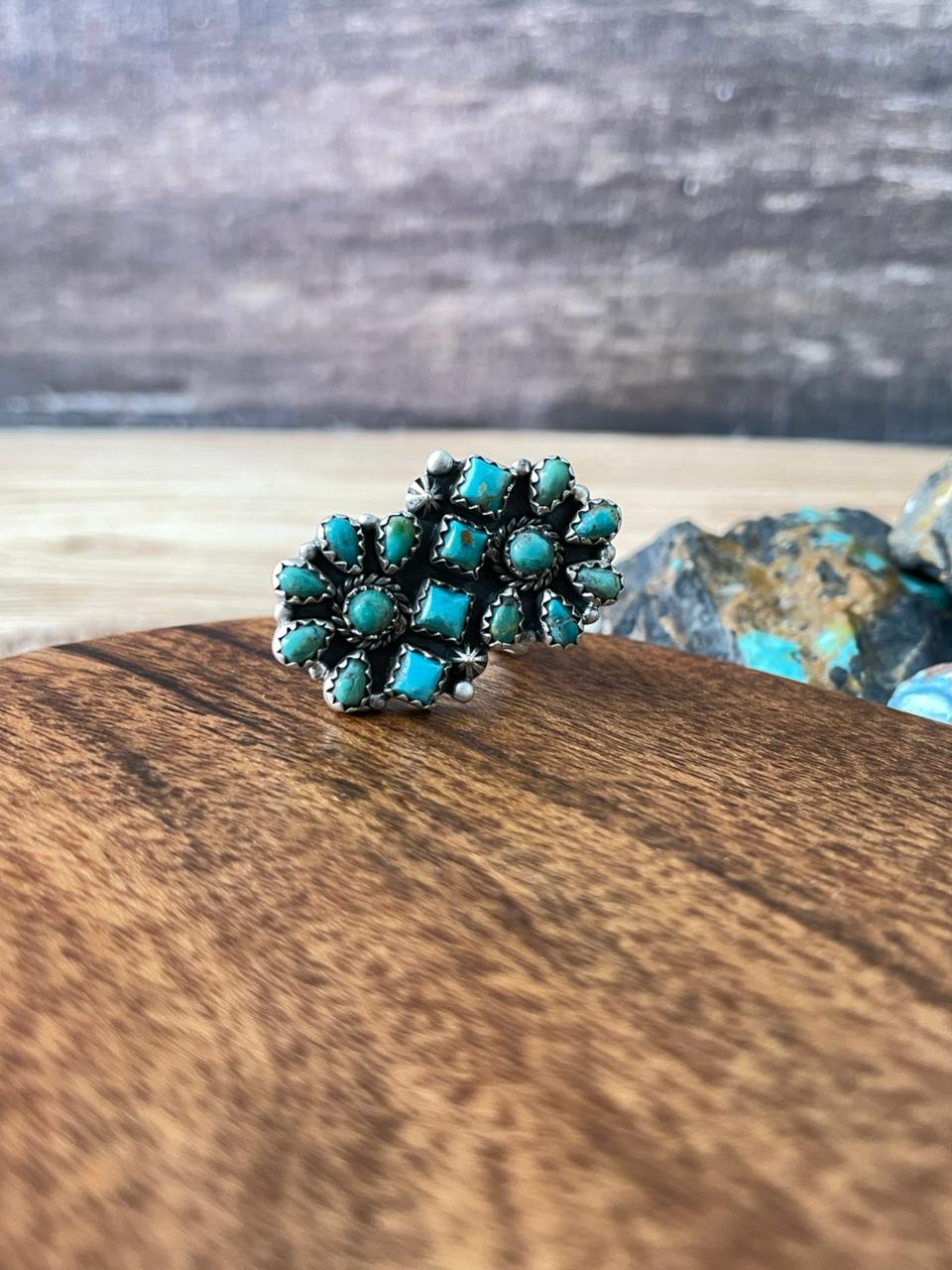 Handmade Sterling Silver Kingman Turquoise Adjustable Ring "Signed Nizhoni"