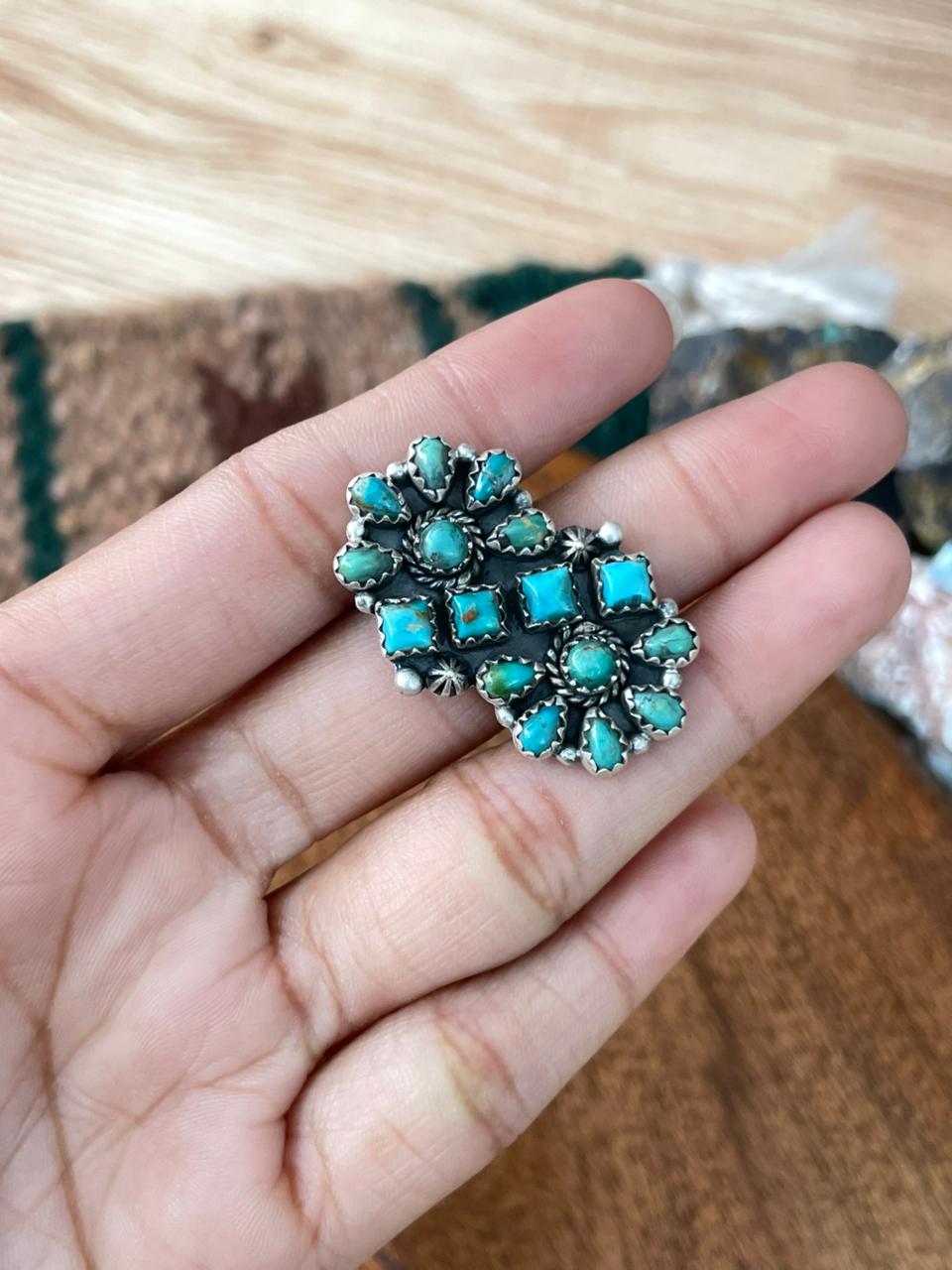 Handmade Sterling Silver Kingman Turquoise Adjustable Ring "Signed Nizhoni"