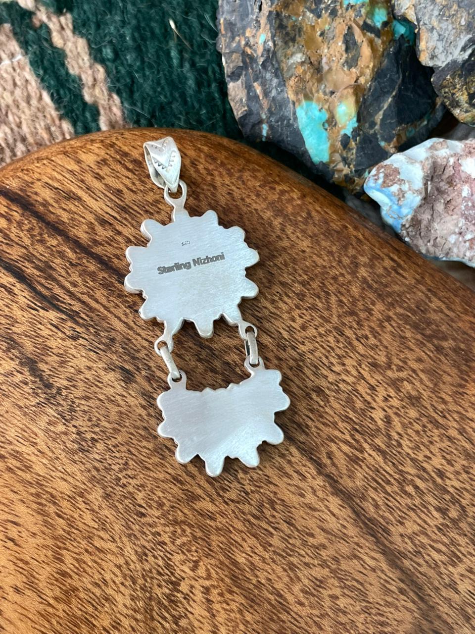 Handmade Sterling Silver White Buffalo with Lapis Pendant "Signed Nizhoni"
