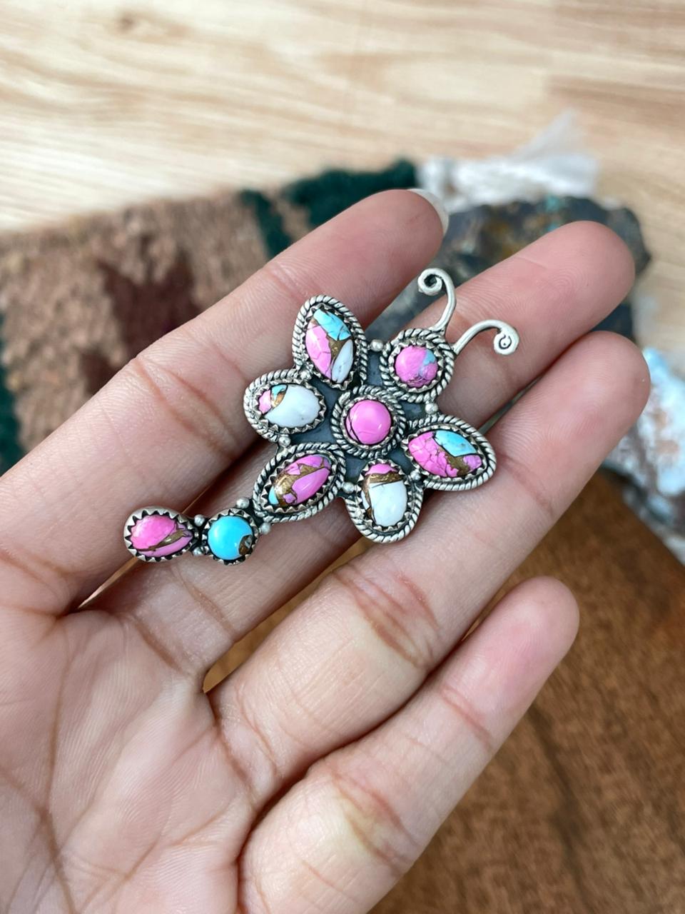 Handmade Sterling Silver Cotton Candy Butterfly Adjustable Ring "Signed Nizhoni"