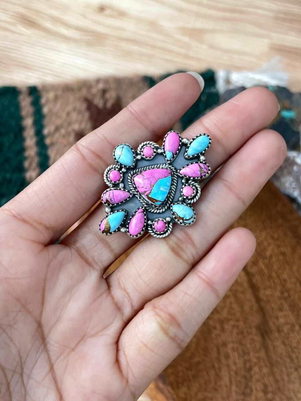 Handmade Sterling Silver Cotton Candy Adjustable Ring "Signed Nizhoni"
