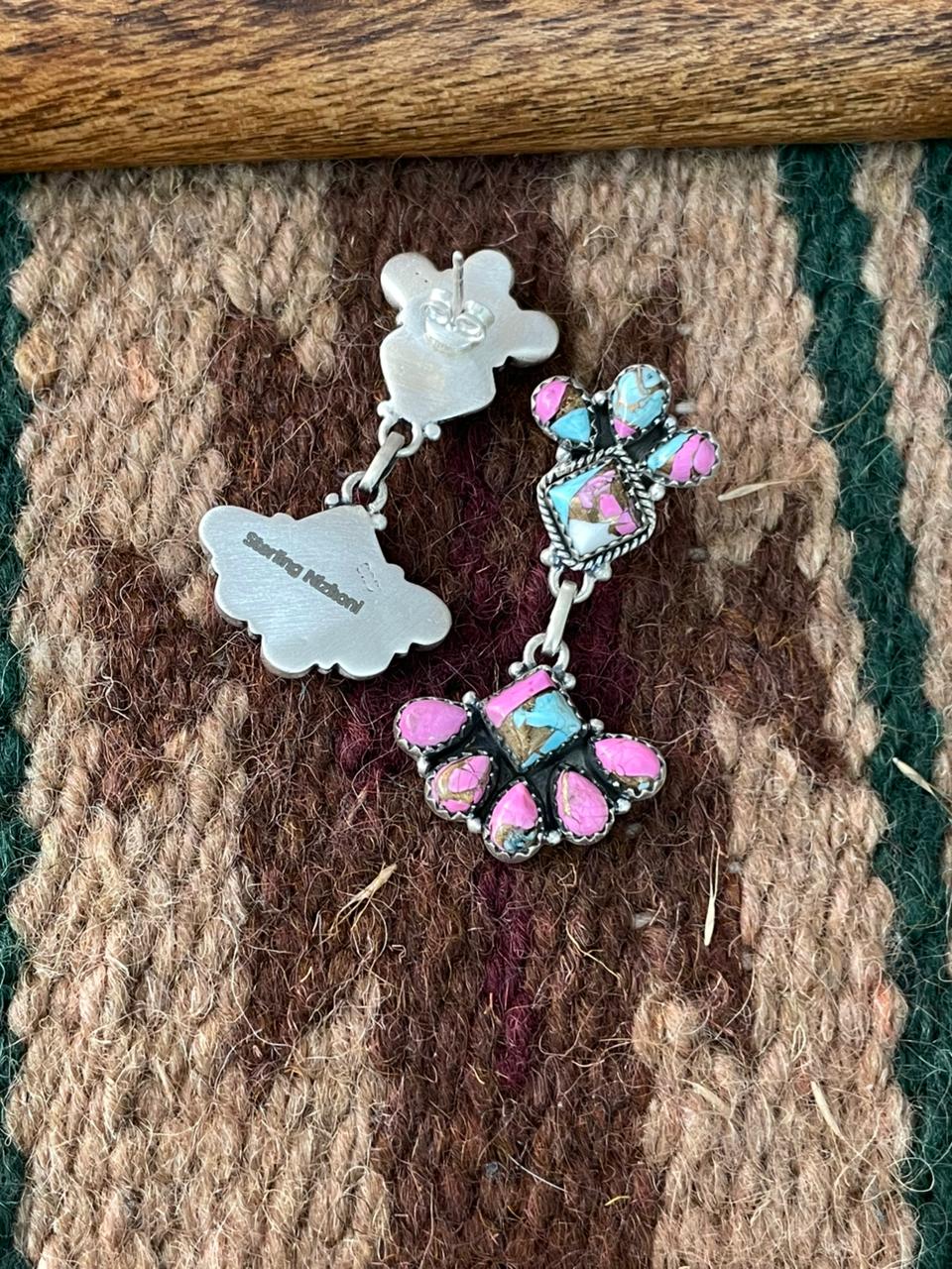 Handmade Sterling Silver Cotton Candy Post Dangle Earrings "Signed Nizhoni"