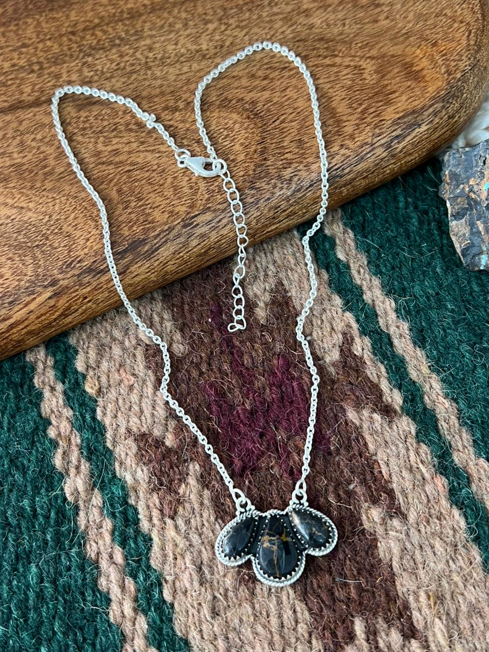 Handmade Sterling Silver Blackjack Turquoise Necklace "Signed Nizhoni"