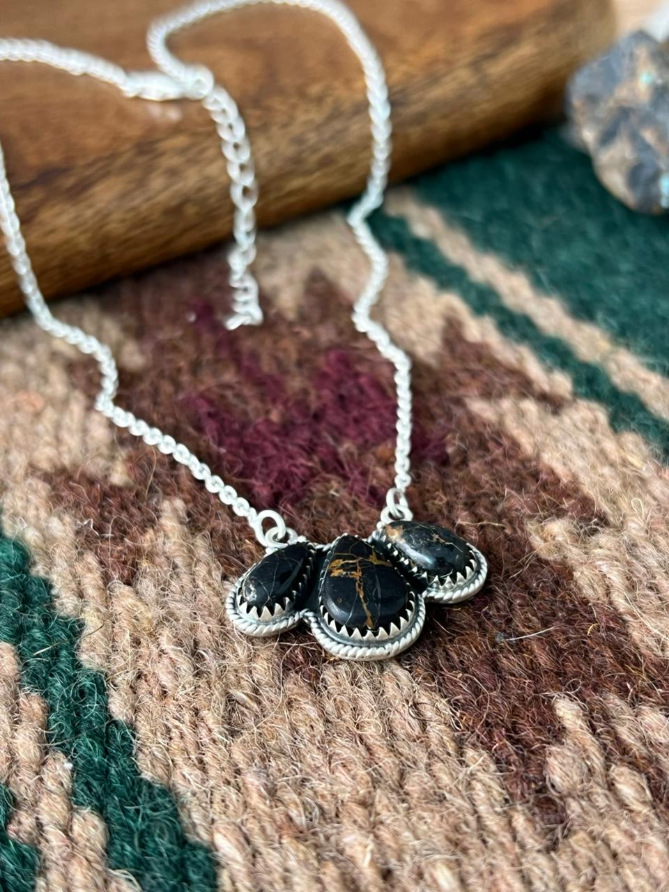 Handmade Sterling Silver Blackjack Turquoise Necklace "Signed Nizhoni"