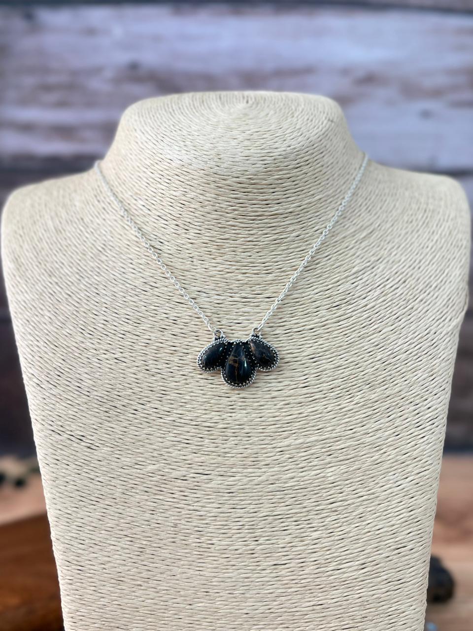 Handmade Sterling Silver Blackjack Turquoise Necklace "Signed Nizhoni"