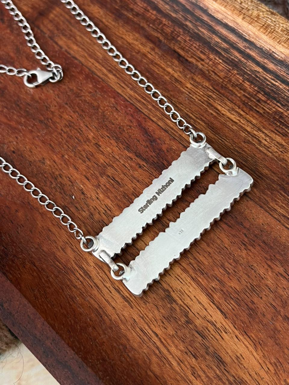 Handmade Sterling Silver White Buffalo Bar Necklace "Signed Nizhoni"