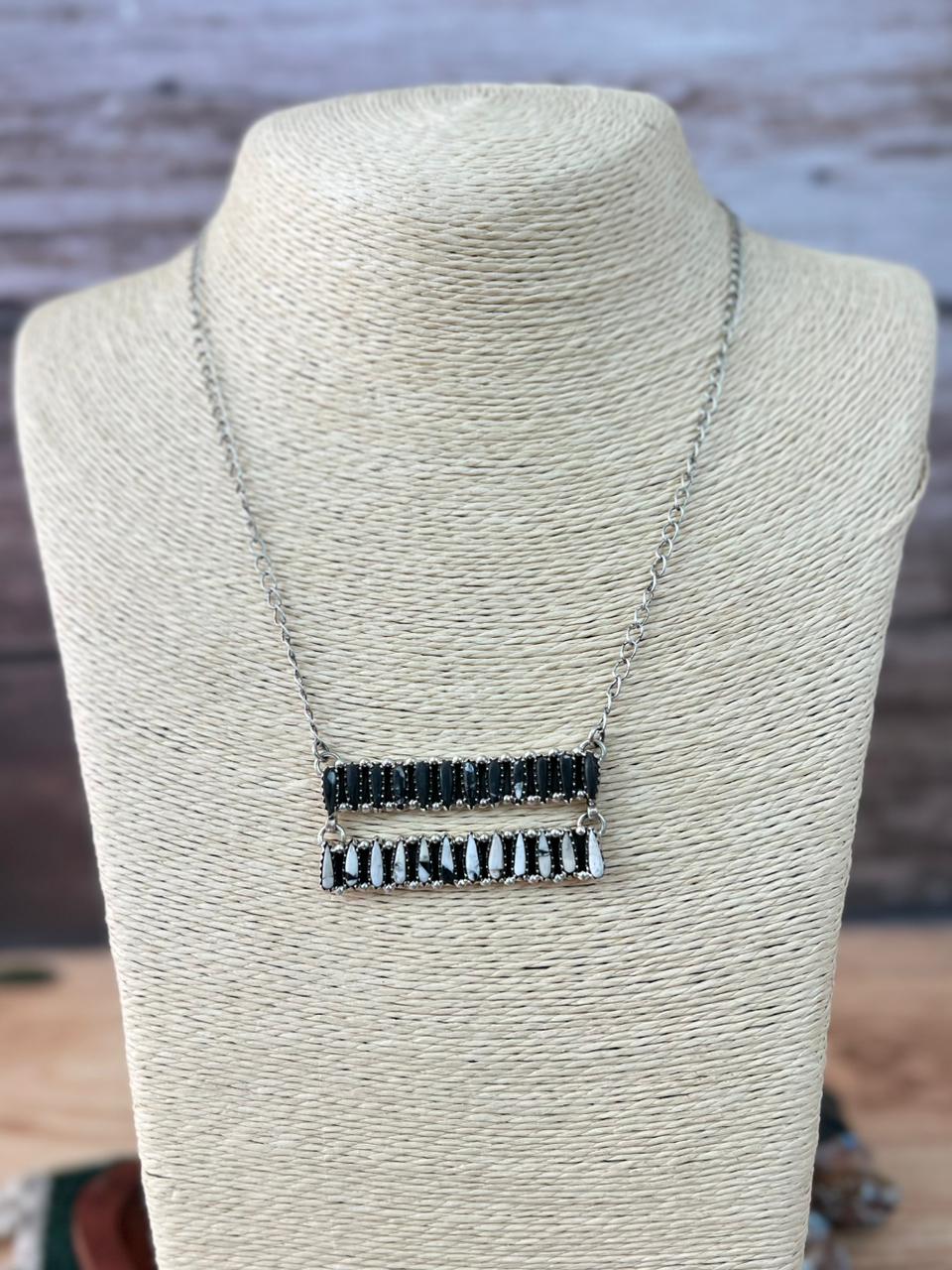 Handmade Sterling Silver White Buffalo Bar Necklace "Signed Nizhoni"