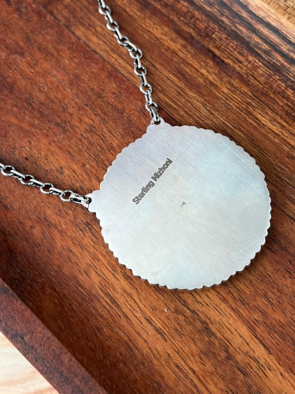 Handmade Sterling Silver needlepoint White Buffalo Necklace "Signed Nizhoni"