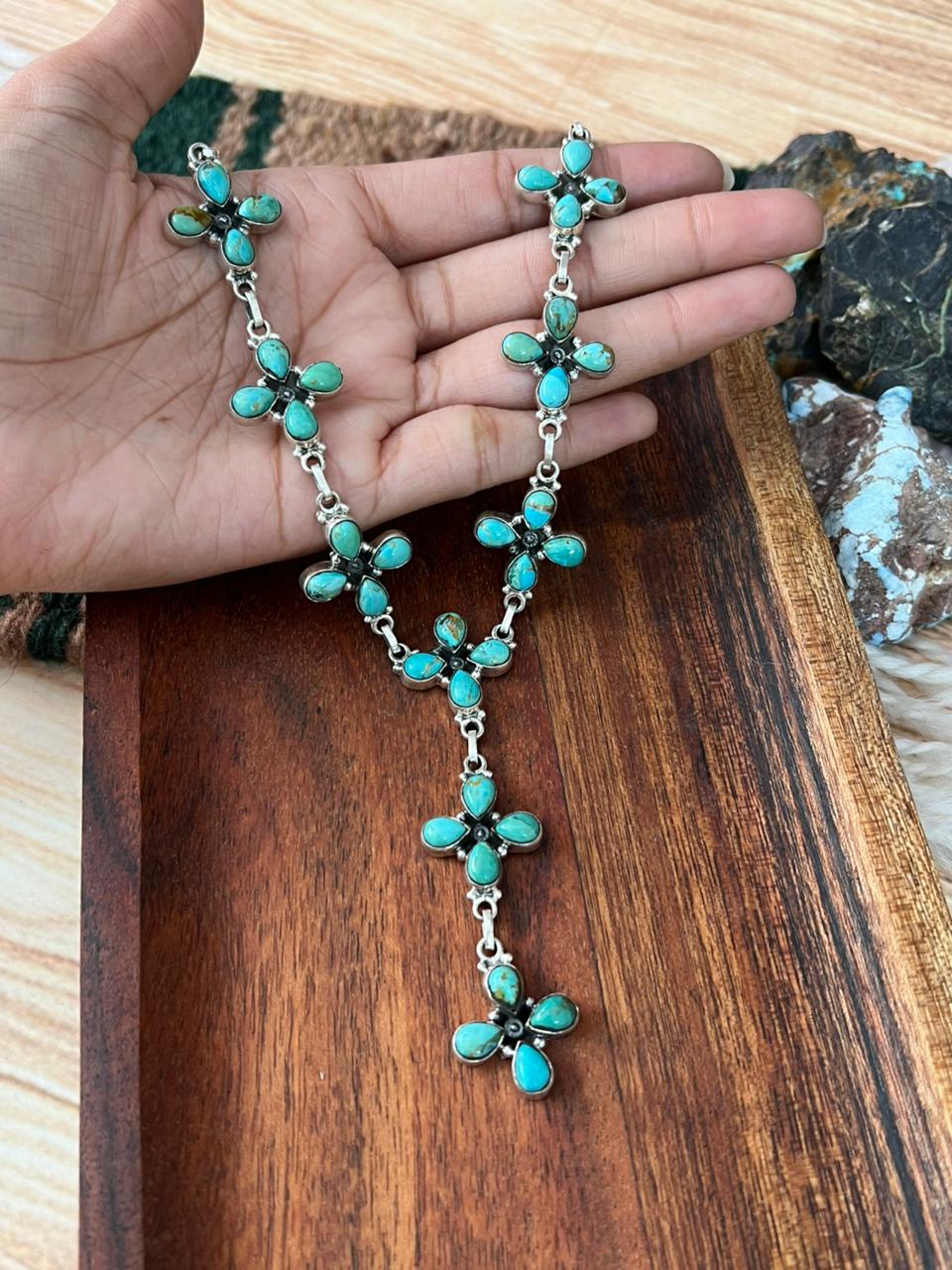 Handmade Sterling Silver Kingman Turquoise Necklace "Signed Nizhoni"