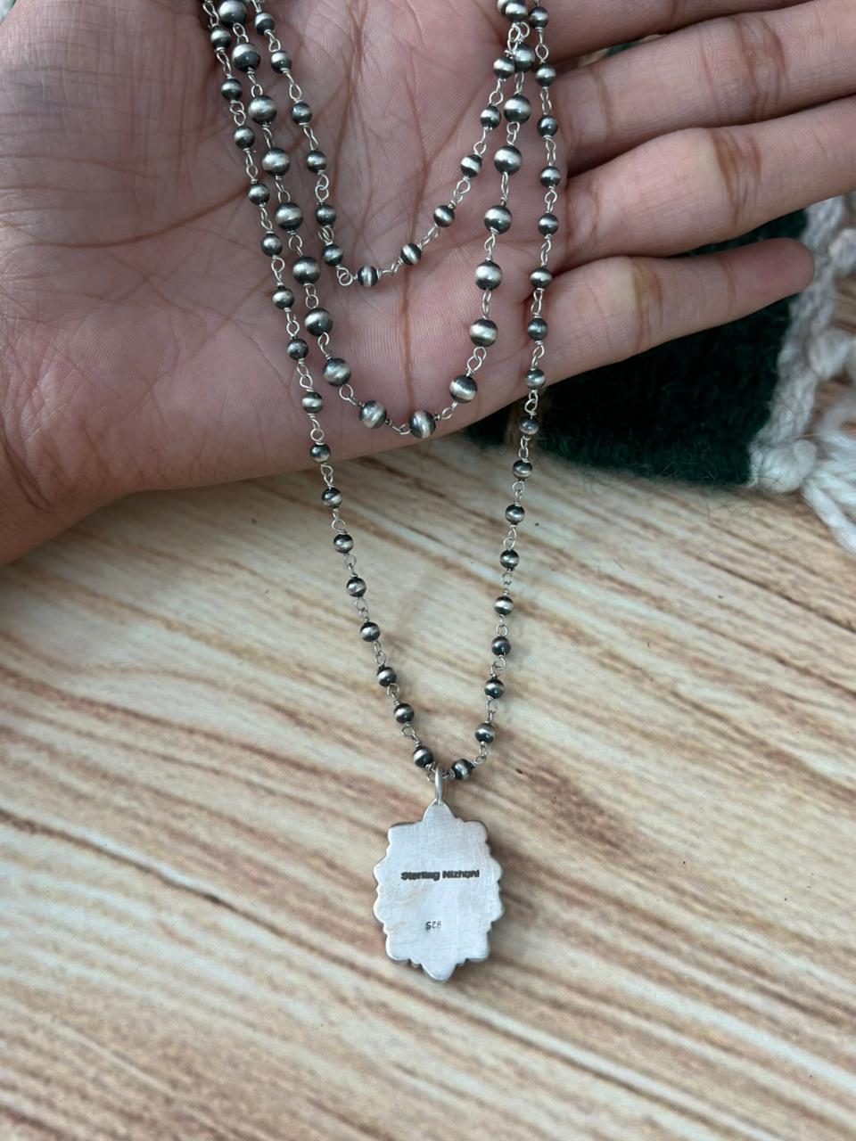 Handmade Sterling Silver White Buffalo Beaded Layerd Necklace "Signed Nizhoni"