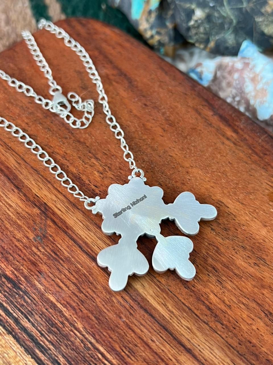 Handmade Sterling Silver Kingman Turquoise with Cotton Candy Necklace "Signed Nizhoni"