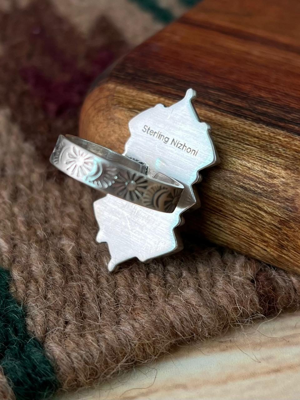 Handmade Sterling Silver Matrix Golden Hills Turquoise Adjustable Ring "Signed Nizhoni"