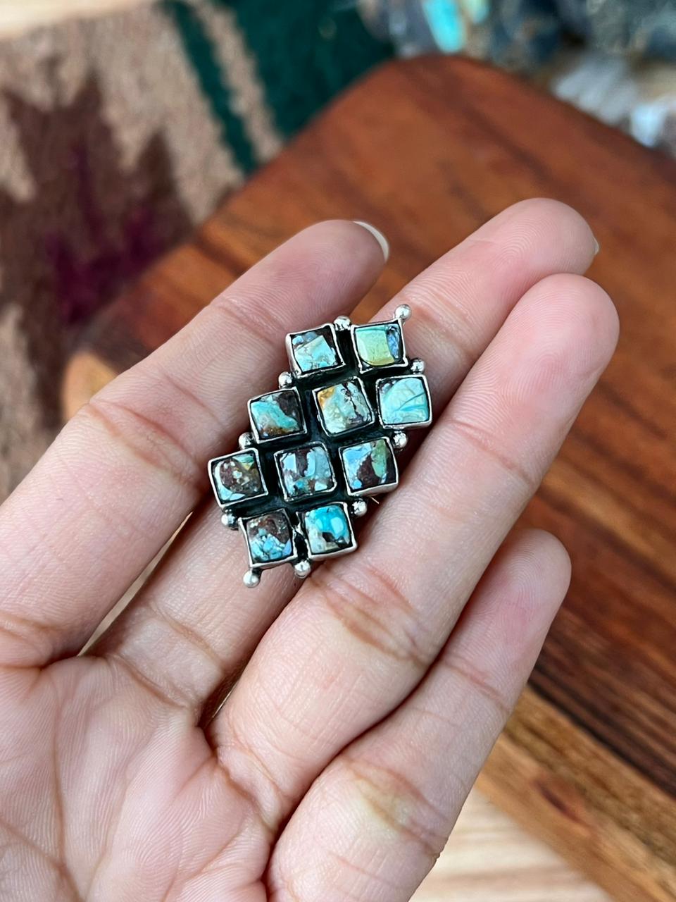 Handmade Sterling Silver Matrix Golden Hills Turquoise Adjustable Ring "Signed Nizhoni"