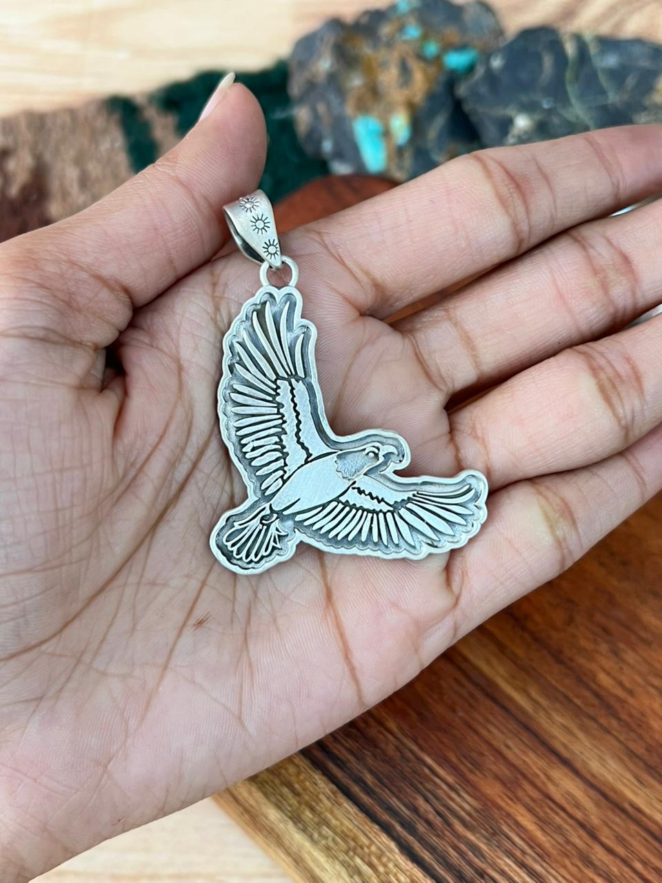 Handmade Sterling Silver Eagle Pendant "Signed Nizhoni"