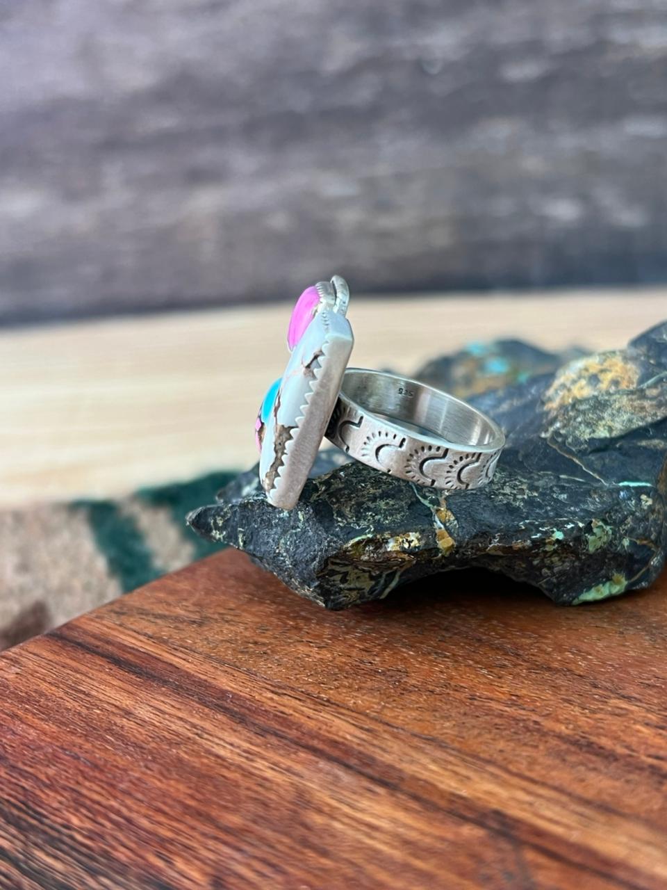 Handmade Sterling Silver Cotton Candy with Wildhorse Magnesite Adjustable Ring "Signed Nizhoni"