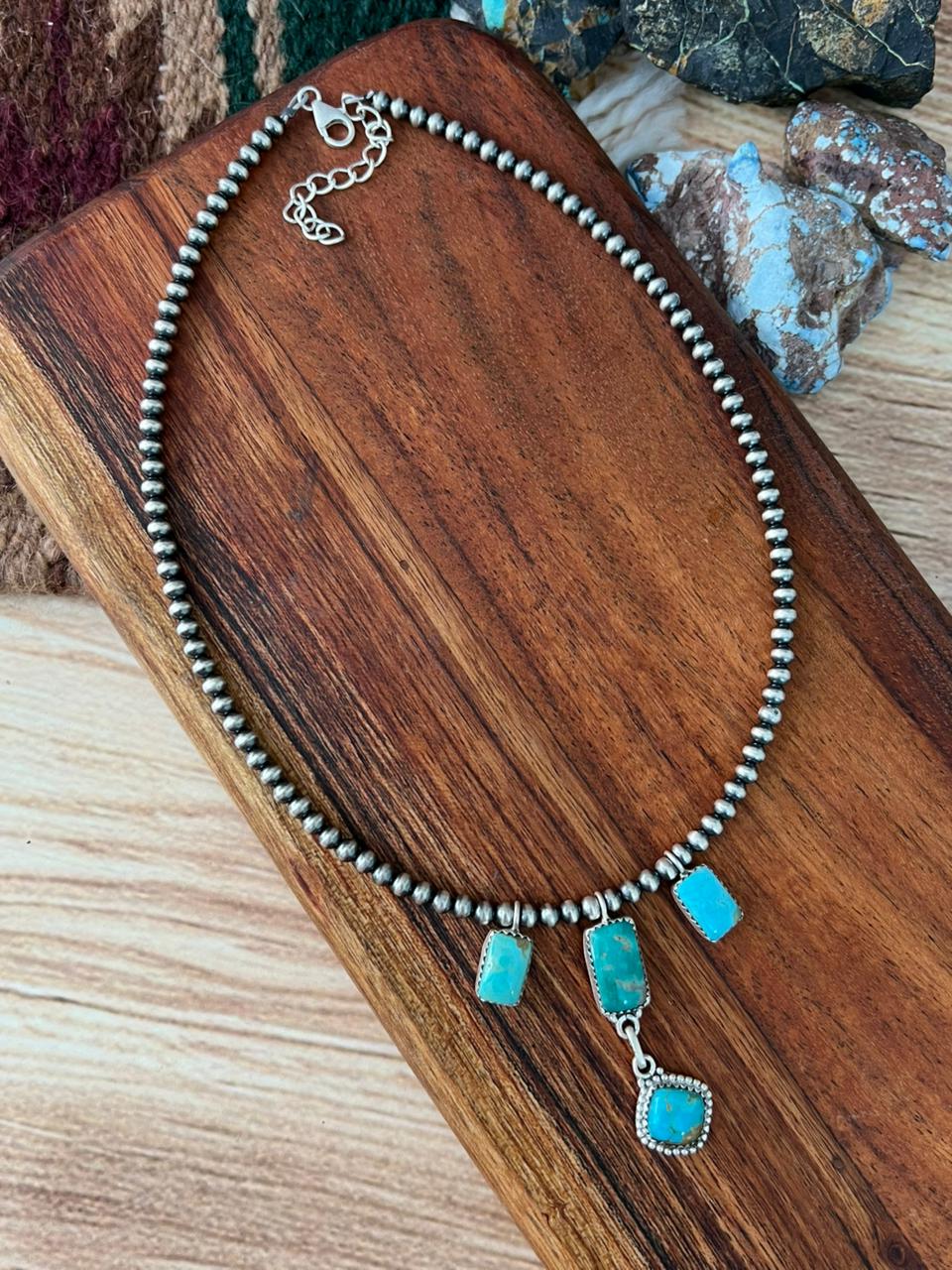 Handmade Sterling Silver Santa Maria Turquoise Layerd Necklace "Signed Nizhoni"