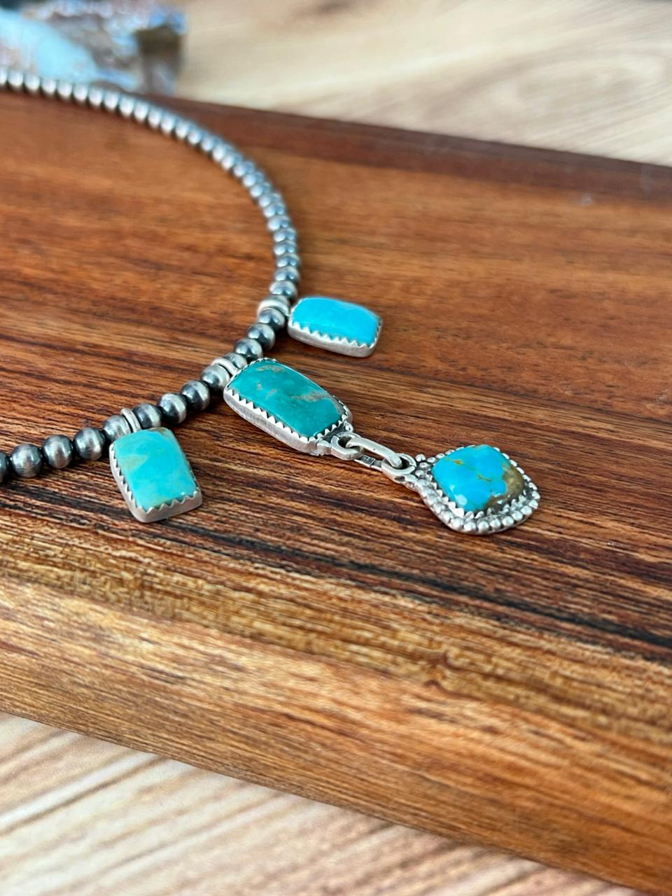 Handmade Sterling Silver Santa Maria Turquoise Layerd Necklace "Signed Nizhoni"
