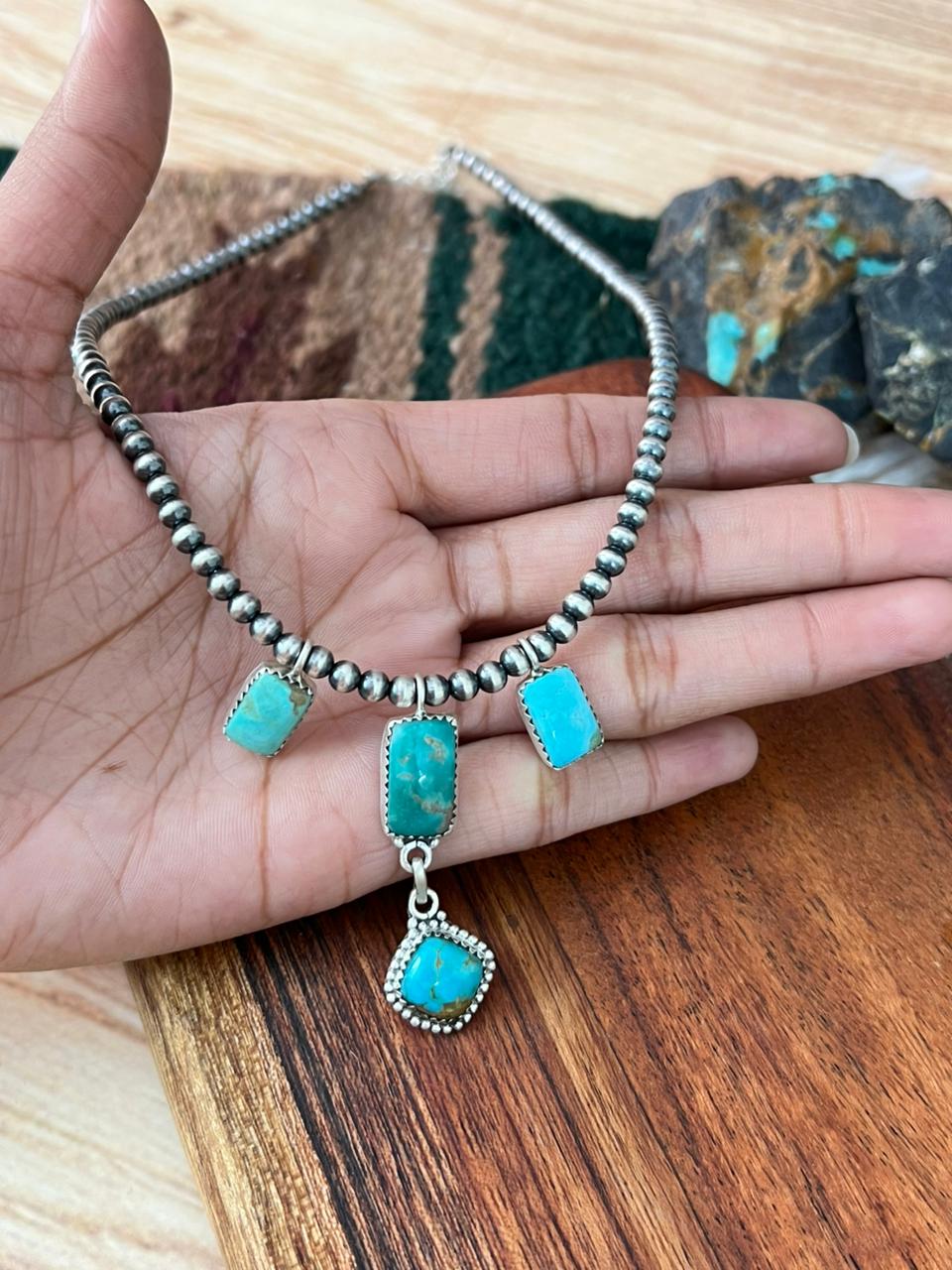 Handmade Sterling Silver Santa Maria Turquoise Layerd Necklace "Signed Nizhoni"