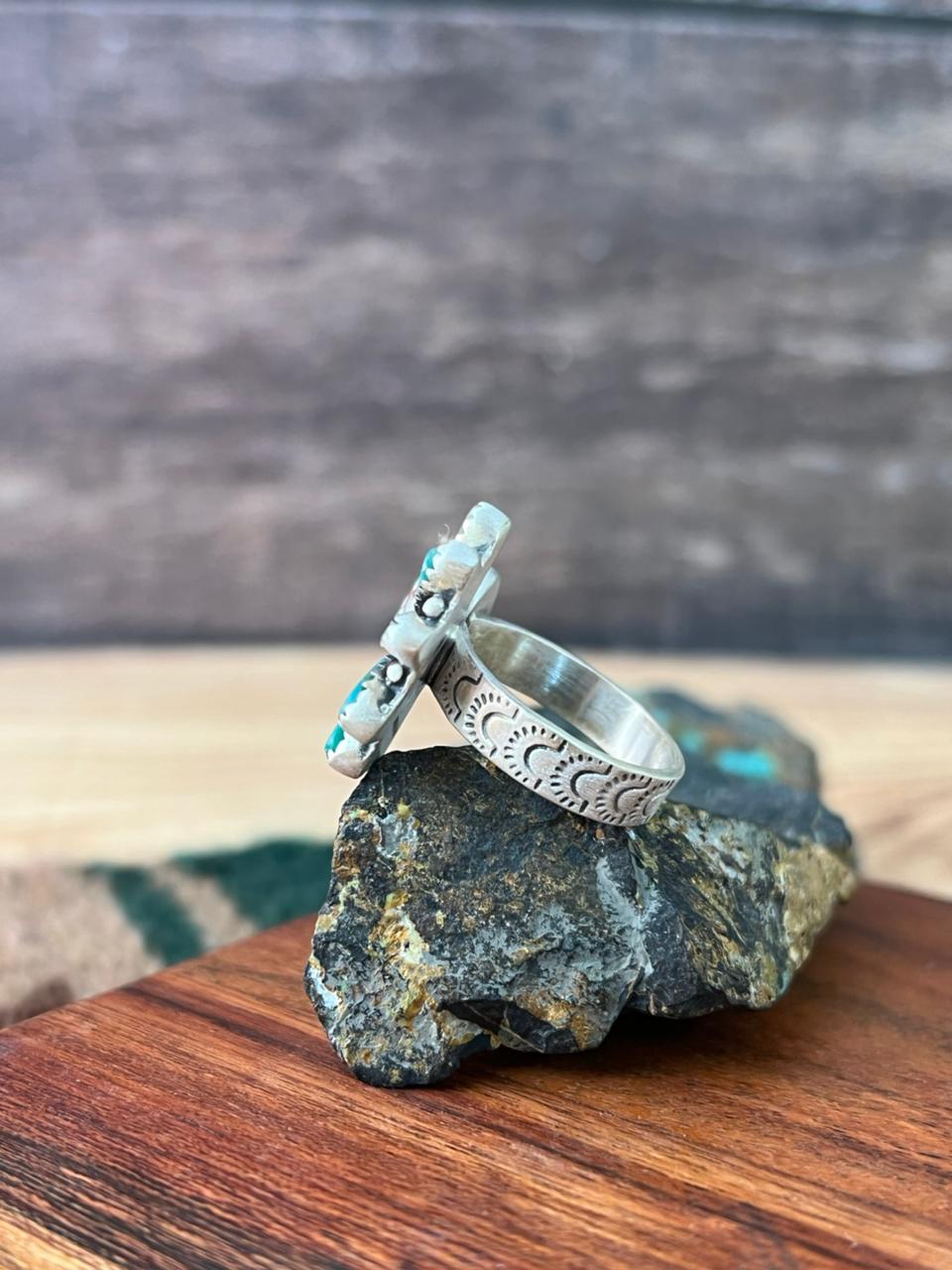 Handmade Sterling Silver Kingman Turquoise with Wildhorse Magnesite Adjustable Ring "Signed Nizhoni"