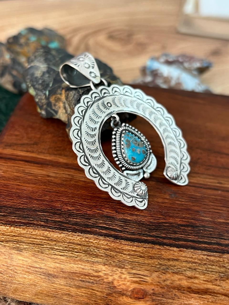 Handmade Sterling Silver Sierra Bella Turquoise Pendant "Signed Nizhoni"