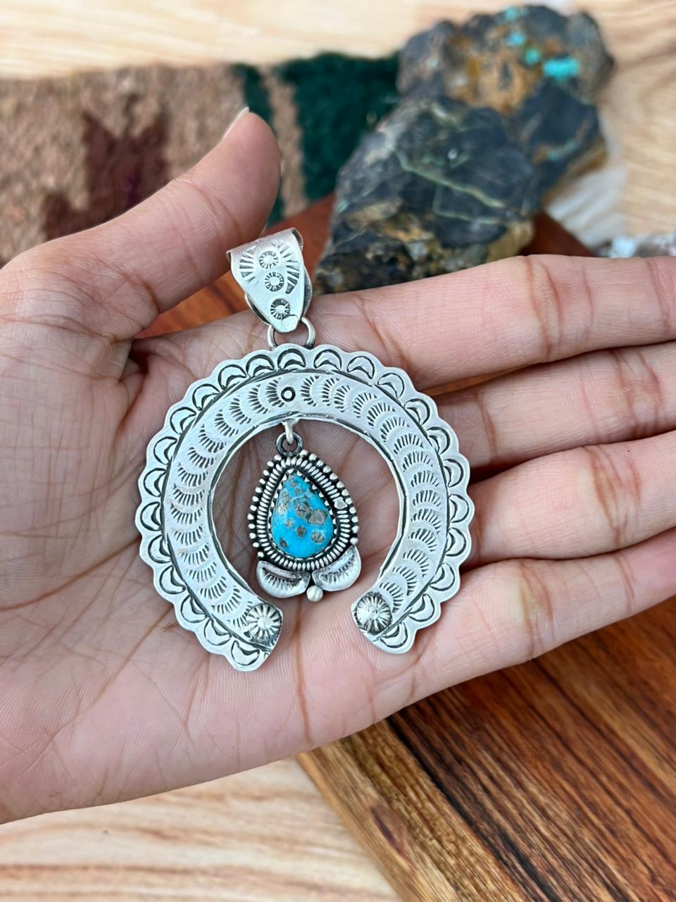 Handmade Sterling Silver Sierra Bella Turquoise Pendant "Signed Nizhoni"
